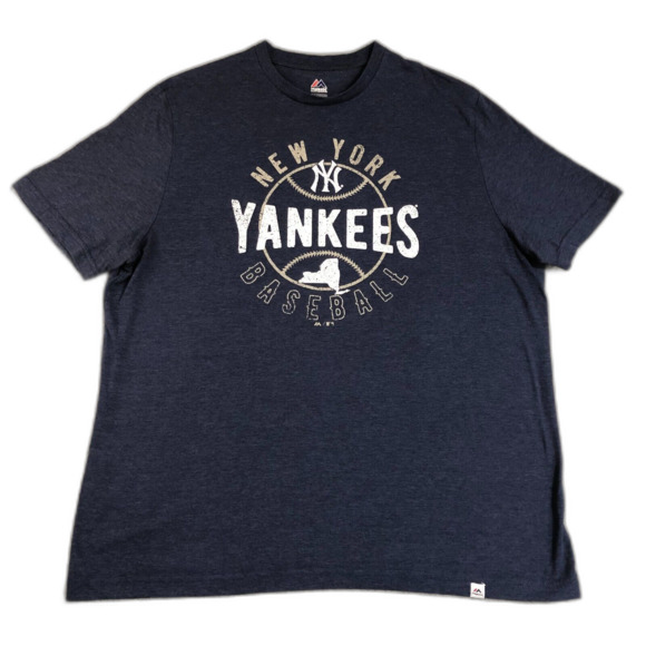 New York Yankees Shirt Mens 2XLarge Navy Blue Majestic MLB Baseball Graphic Tee - Picture 1 of 7